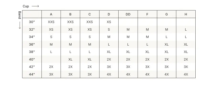 SKIMS Fits Everybody Lace Micro Bralette size guide chart with measurements