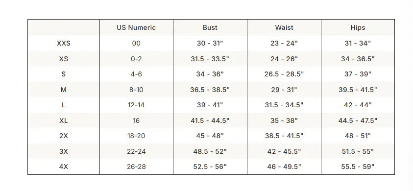 SKIMS Silk Lace Cami size guide chart with measurements