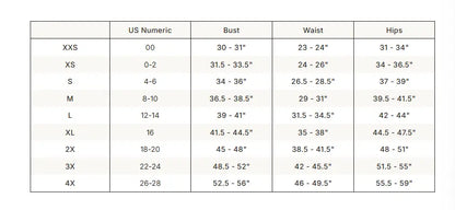 SKIMS Silk Lace Cami size guide chart with measurements