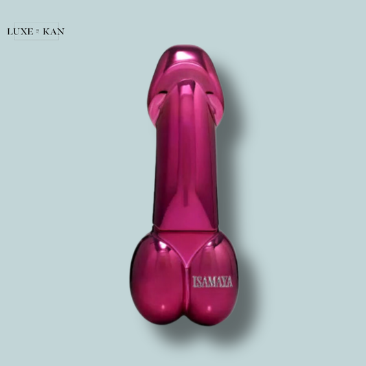 A shiny, pink novelty item shaped like stylized buttocks. Branding reads "ISAMAYA."