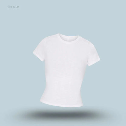 SKIMS Worn In Jersey T-Shirt in Snow, flat lay on light blue background