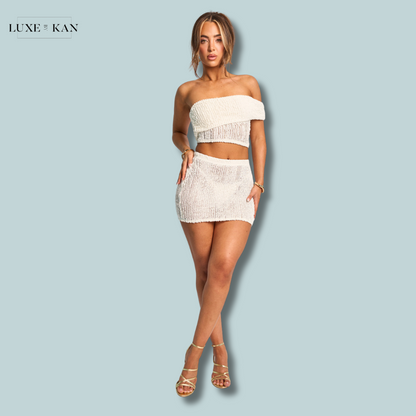 PUBLIC DESIRE Textured Mini Skirt Co Ord Cream