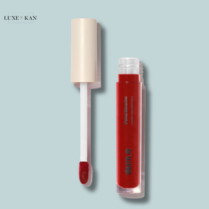 VIOLETTE FR Petal Bouche Matte No Transfer red lip gloss tube with a doe-foot applicator.