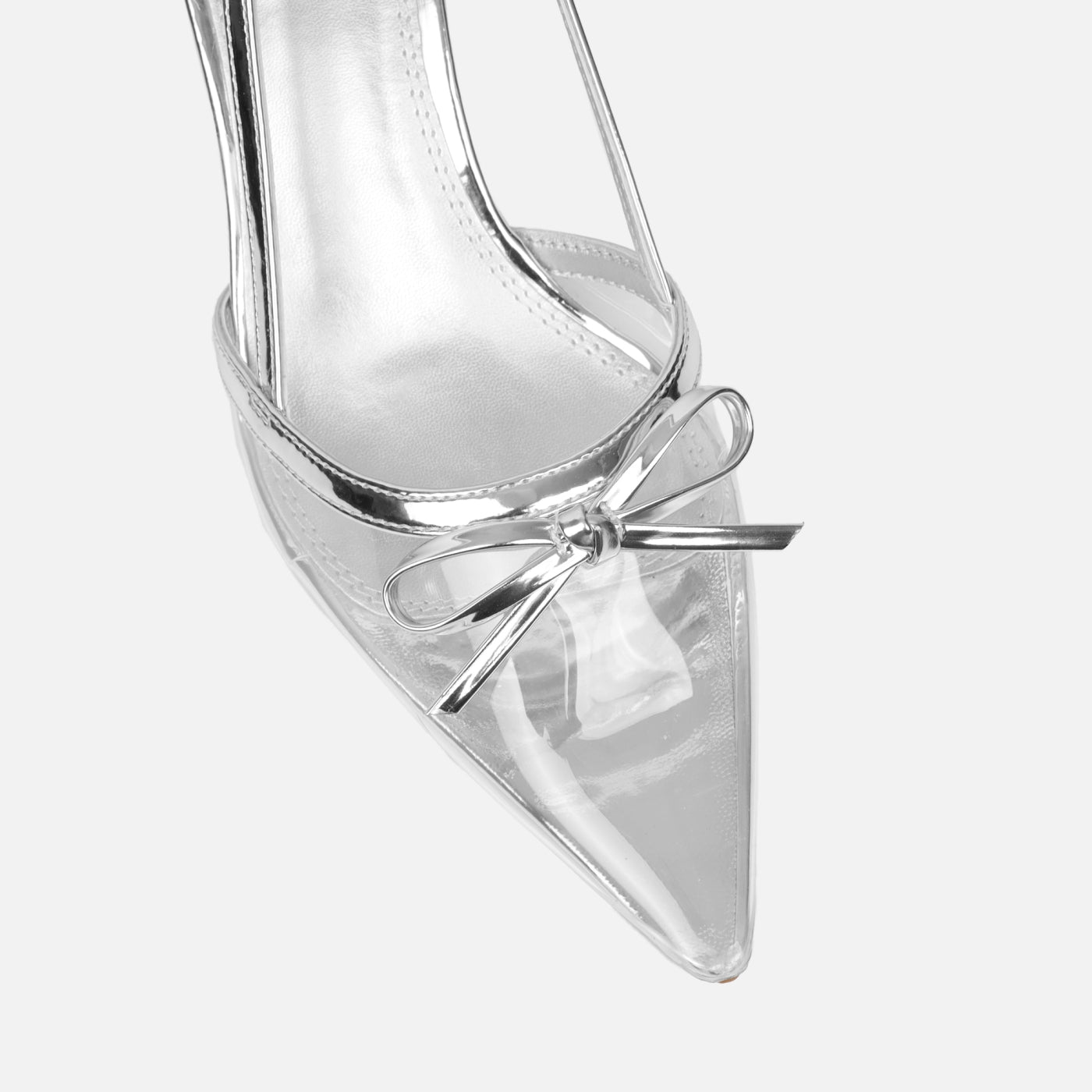 SIMMI SHOES SLOANNE CLEAR SILVER LOW HEEL COURT SHOES