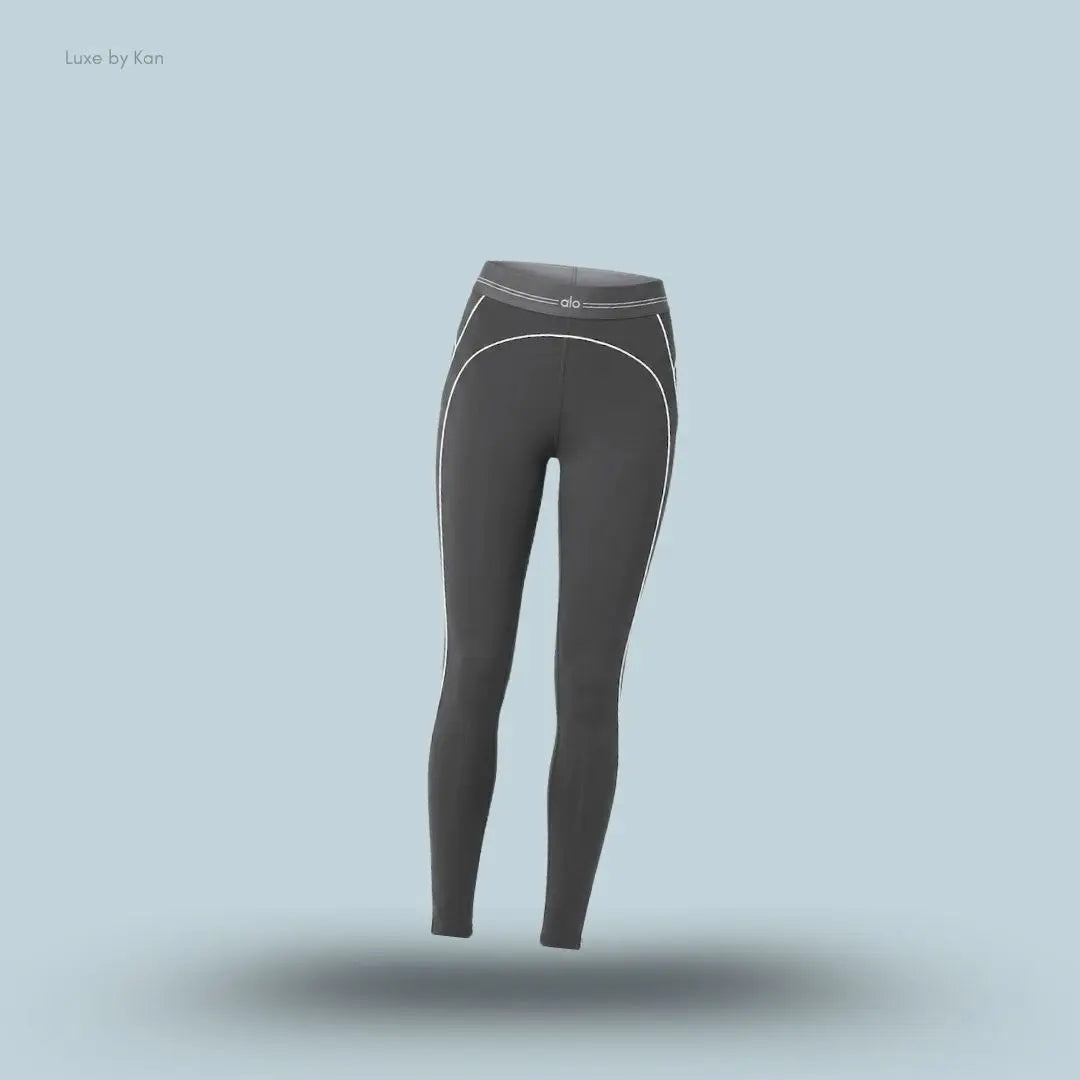 Alo Airbrush High-Waist Heart Throb Legging in Anthracite/White, flat lay on light blue background