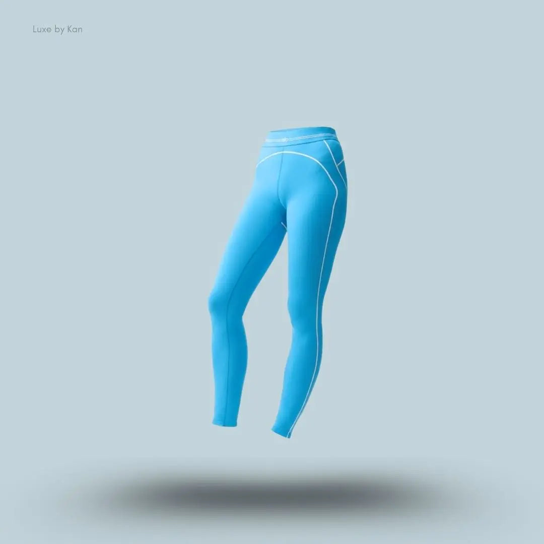 Alo Airbrush High-Waist Heart Throb Legging in Azure Blue/White, flat lay on light blue background