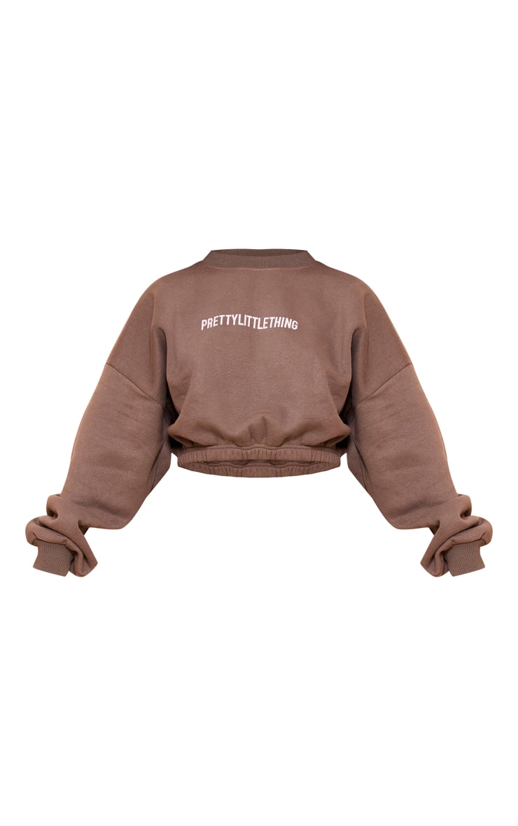 PRETTYLITTLETHING KHAKI LOGO OVERSIZED CINCHED CROPPED SWEATSHIRT