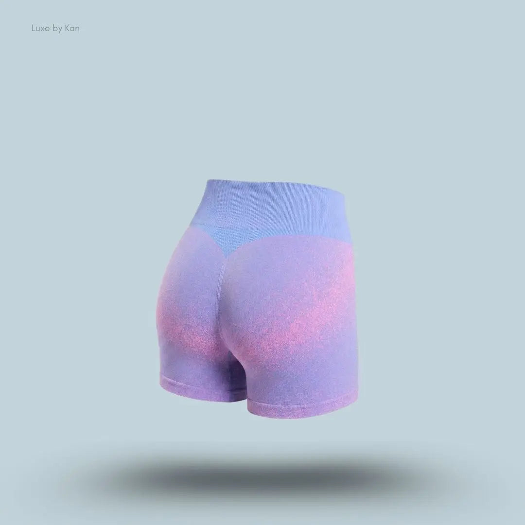 Gymshark Blush Seamless Shorts Super-Set Pink Focus Pink medium-high rise seamless ombre ruched sides women's activewear shorts back view India