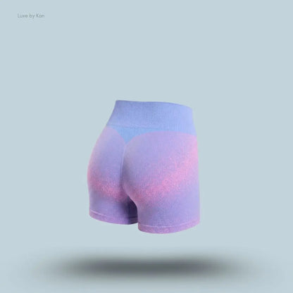 Gymshark Blush Seamless Shorts Super-Set Pink Focus Pink medium-high rise seamless ombre ruched sides women's activewear shorts back view India