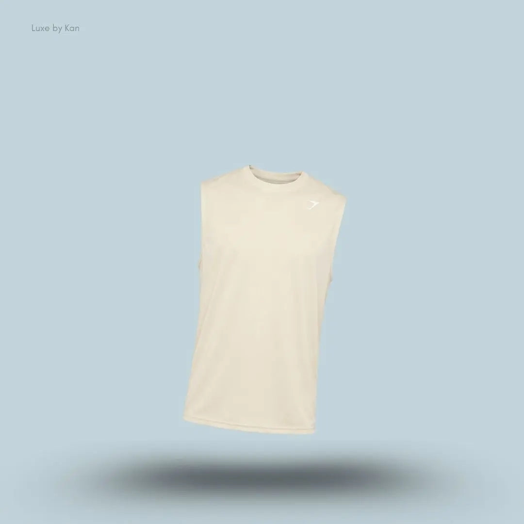 Gymshark Washed Pastels Tank in tinted white displayed on a blue background with a sleeveless athletic tank design
