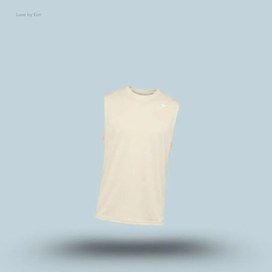 Gymshark Washed Pastels Tank in tinted white displayed on a blue background with a sleeveless athletic tank design