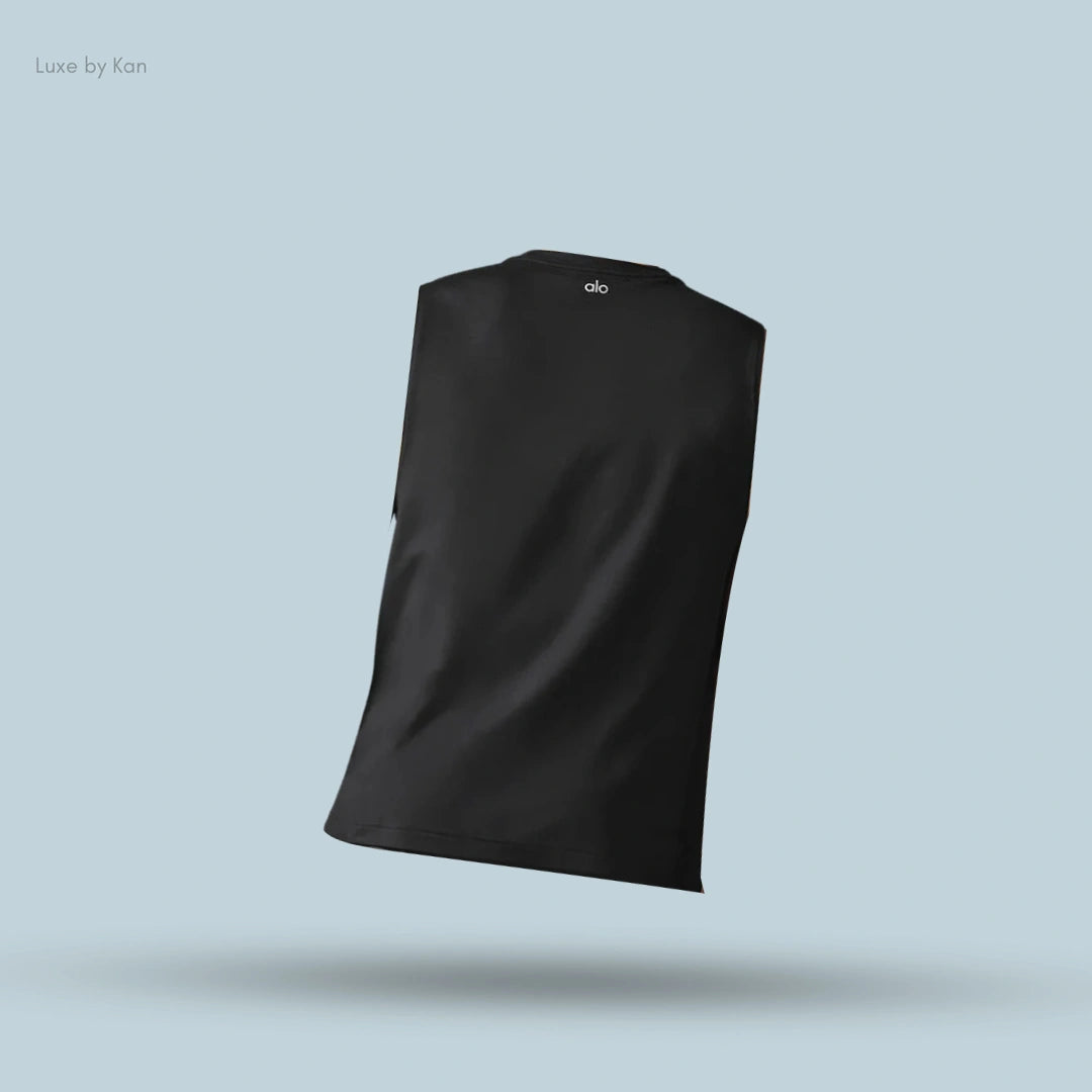 Alo Conquer Muscle Tank in Black, back view