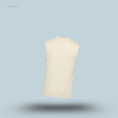 Gymshark Washed Pastels Tank in tinted white displayed on a blue background with a sleeveless athletic tank design back view