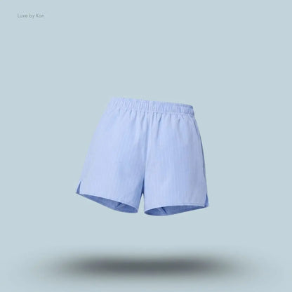 Alo Pinstripe Daylight Boxer Short in Light Provence Blue/White, back view