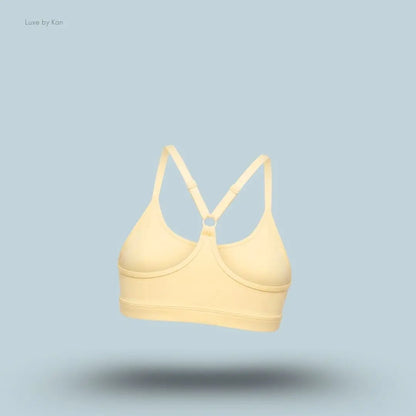 Gymshark Ruched Sports Bra 2.0 Butter Yellow medium support ruched v-neck racerback women's sports bra back view India