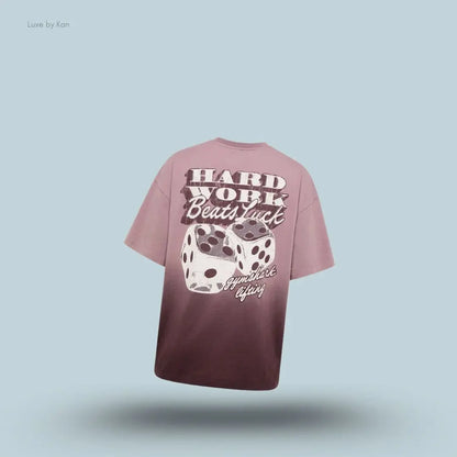 Gymshark Hard Work Dice Graphic Short Sleeve T-Shirt Cherry Purple Wash oversized fit acid wash dice graphic on back pump cover women's activewear back view India