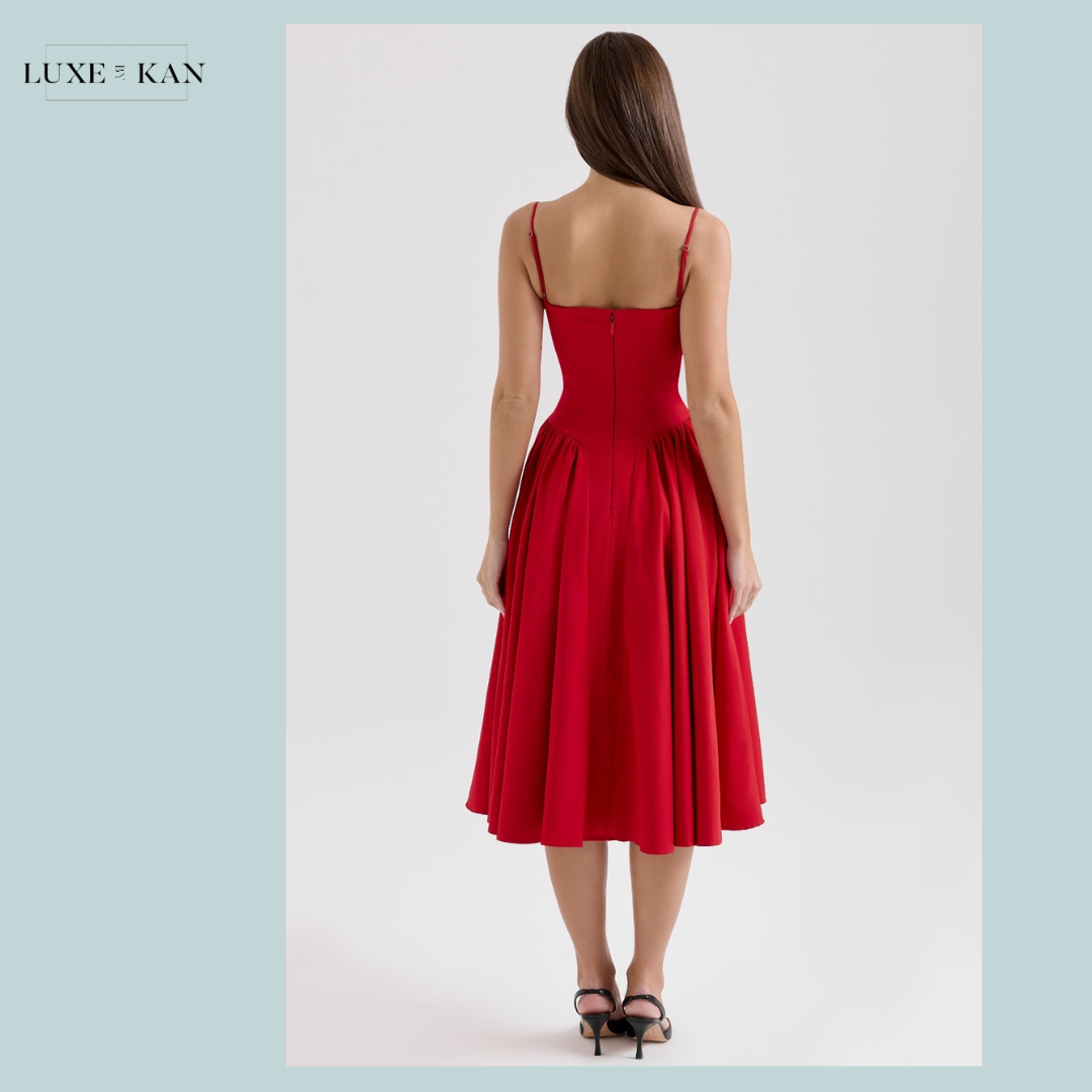 HOUSE OF CB Samaria Red Gathered Midi Dress