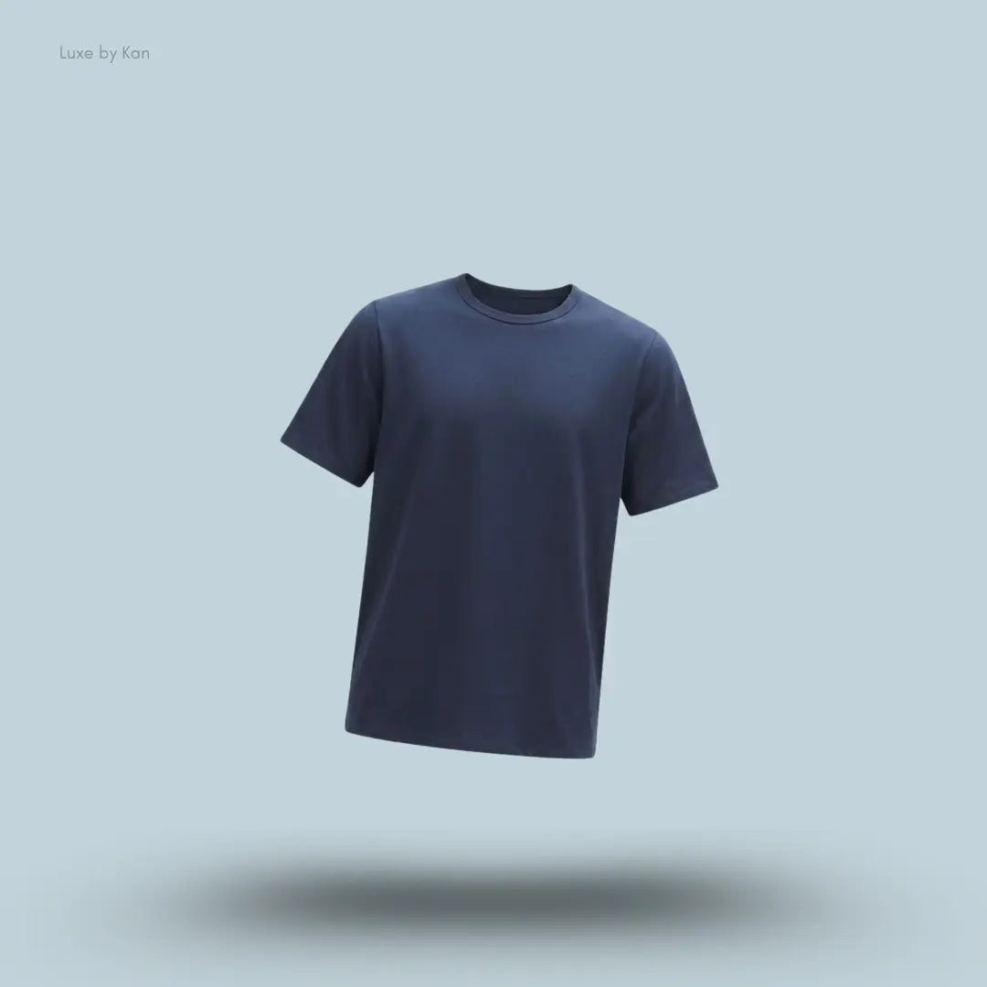 Lululemon Organic Cotton Classic-Fit T-Shirt in Club Blue, flat lay on light blue background