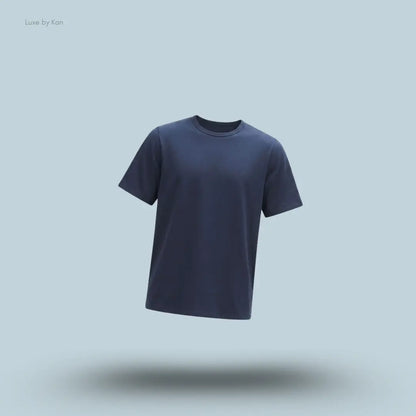 Lululemon Organic Cotton Classic-Fit T-Shirt in Club Blue, flat lay on light blue background
