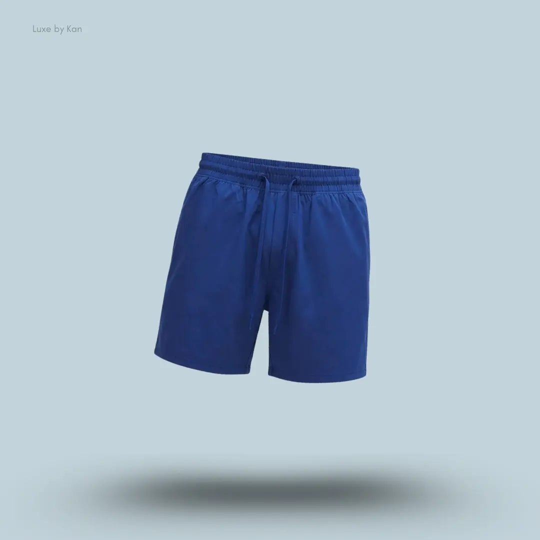 Lululemon Swim Short 5" Lined in Clubhouse Blue, flat lay on light blue background