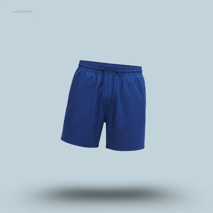 Lululemon Swim Short 5" Lined in Clubhouse Blue, flat lay on light blue background