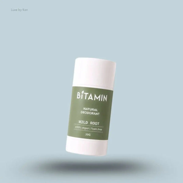 Bitamin Wild Root Natural Deodorant 30g roll-on on blue background — Luxe by Kan India