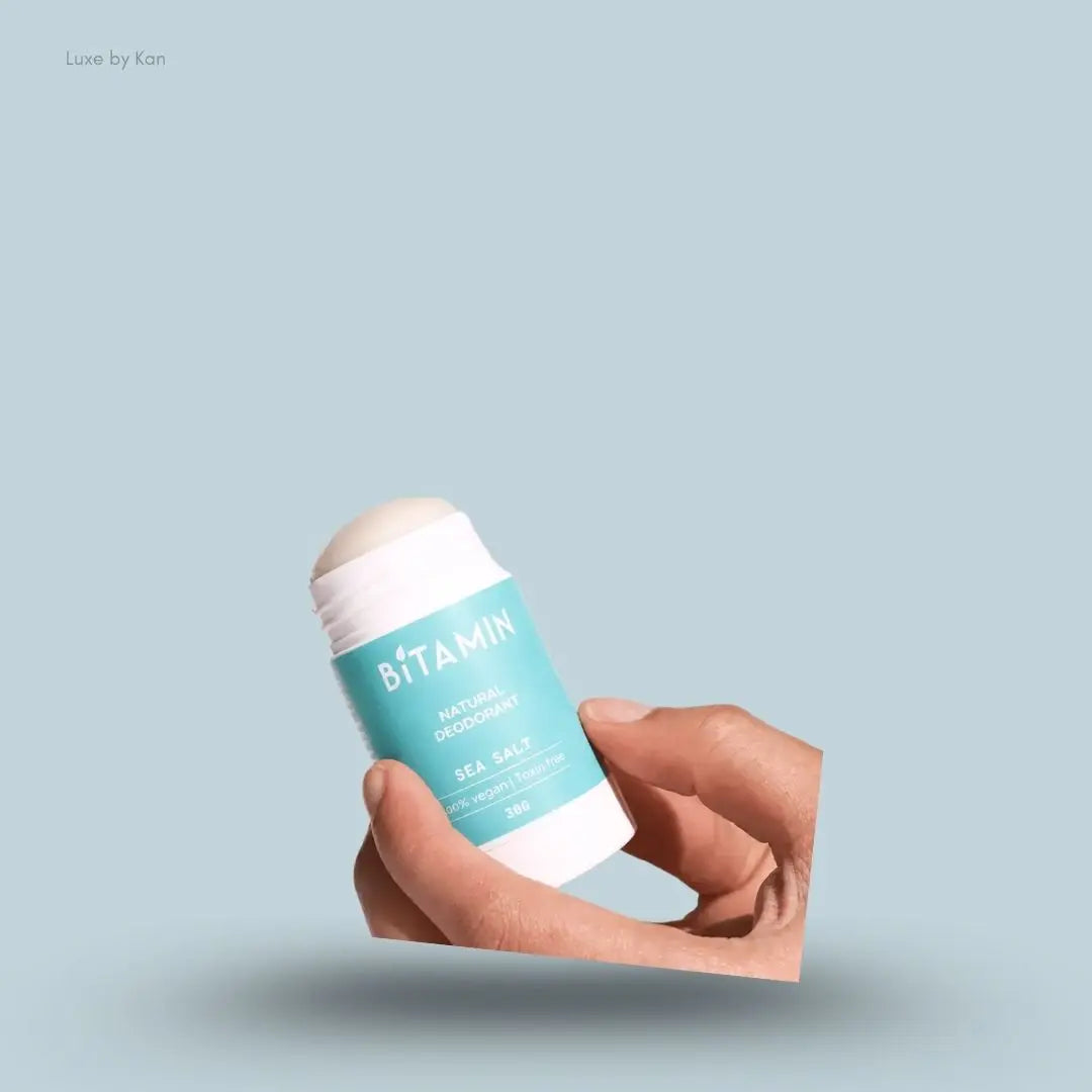 Bitamin Seasalt Natural Deodorant 30g roll-on on blue background — Luxe by Kan India