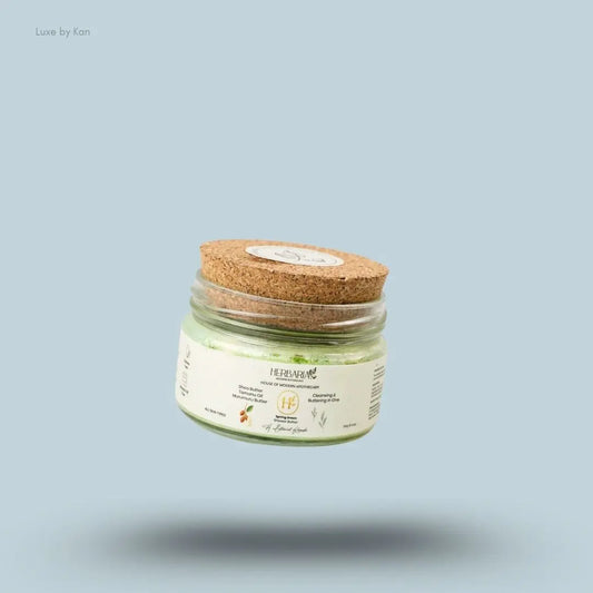 Herbaria Modern Botanicals Spring Green Shower Butter 120g box on blue background — LBK India