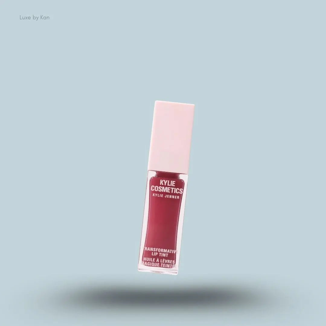 Kylie Cosmetics Holiday Collection Transformative Lip Tint 6ml bottle on blue background — LBK