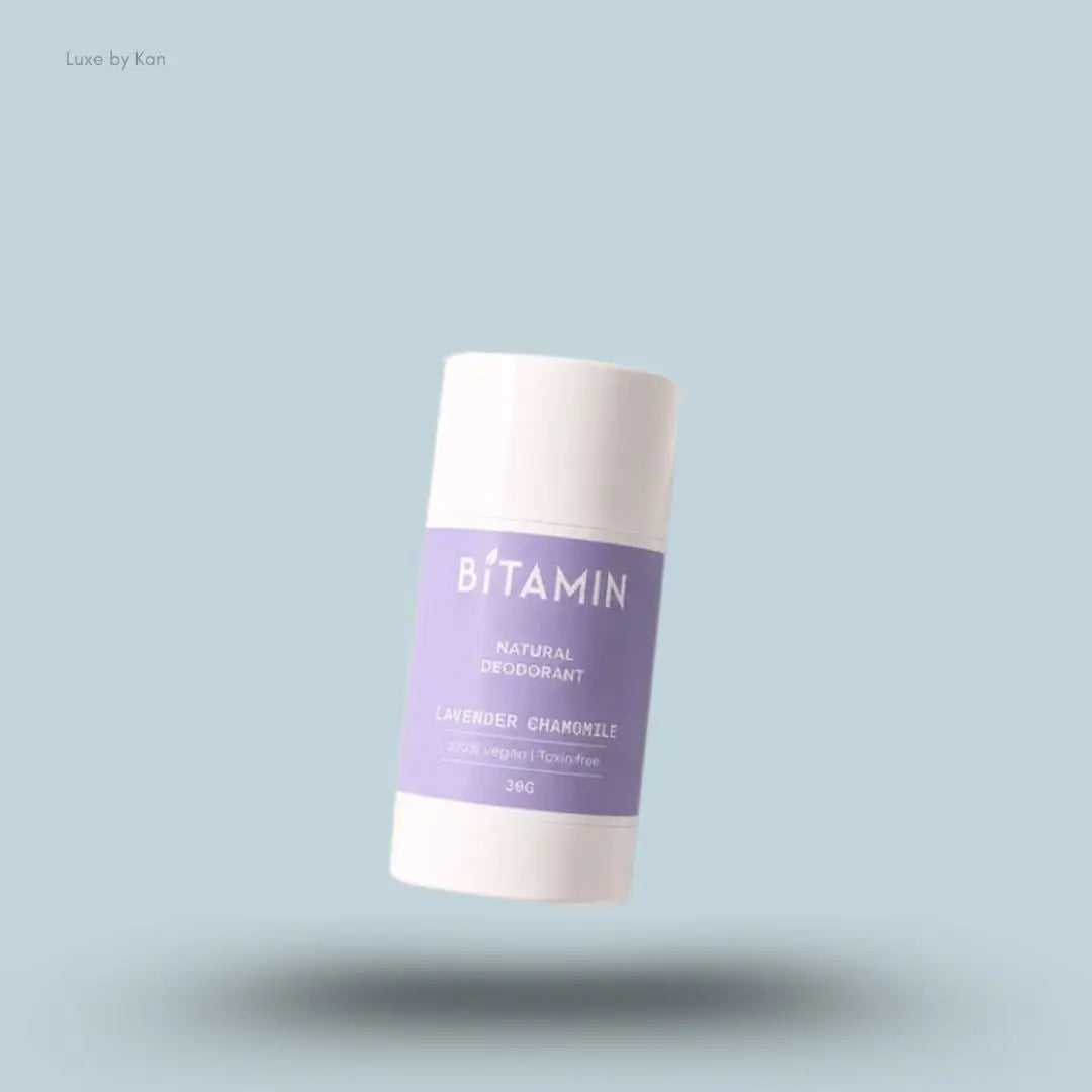 Bitamin Lavender Chamomile Natural Deodorant 30g roll-on on blue background — Luxe by Kan India