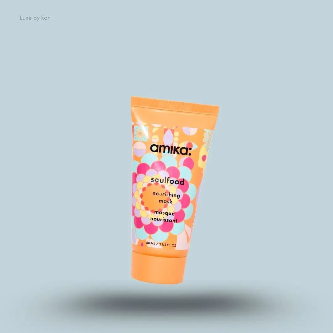 Amika Soulfood Nourishing Hair Mask cream tube on background — shop in India at Luxe by Kan