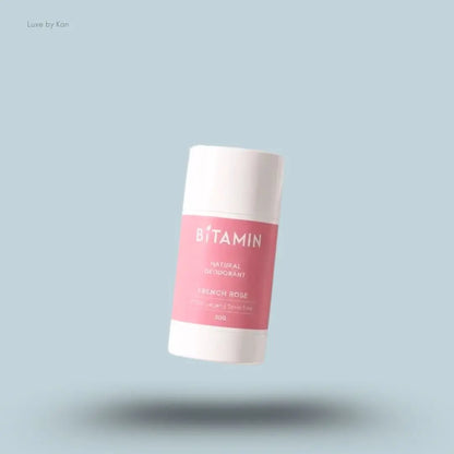 Bitamin French Rose Natural Deodorant 30g roll-on on blue background — Luxe by Kan India