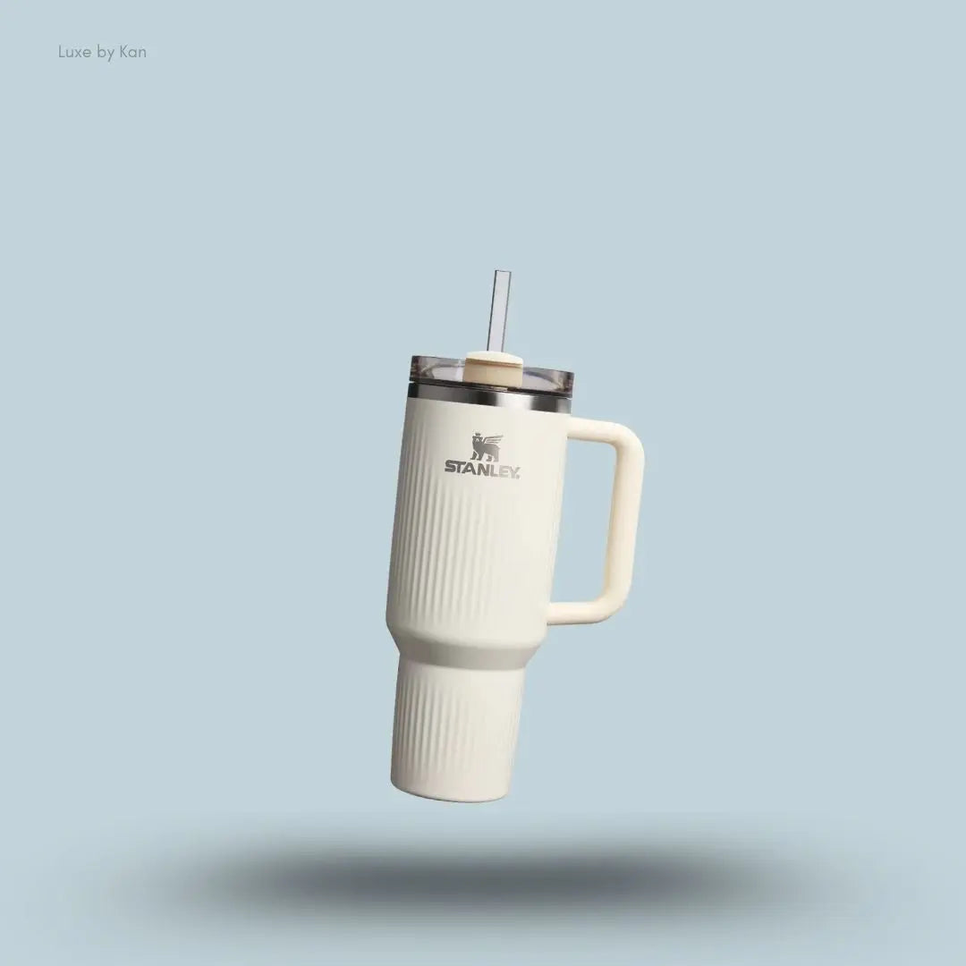 Stanley Quencher H2.0 Fluted Tumbler 1.18L Cream Gloss front view with straw India