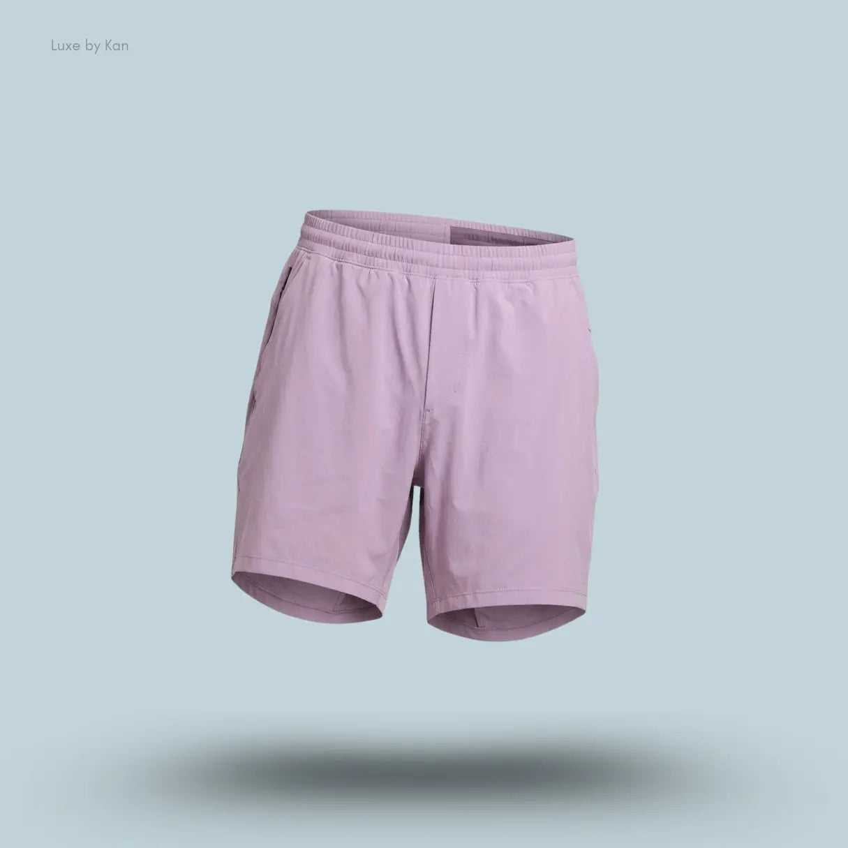 Lululemon Pace Breaker Linerless Short 7" in lavender, front view on light blue background
