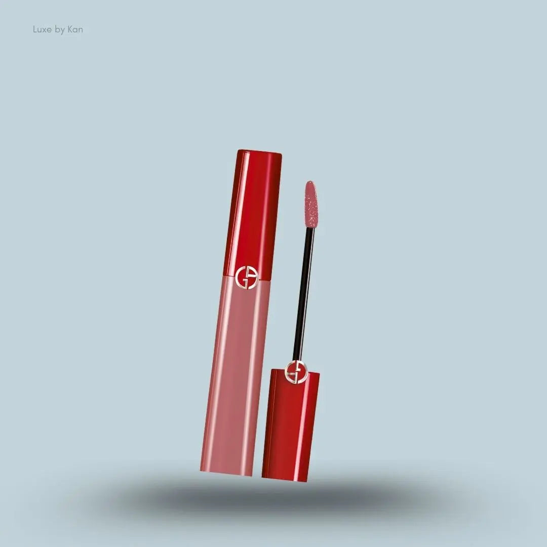 Armani Beauty Maestro Liquid Lipstick bottle with applicator on blue background — LBK India