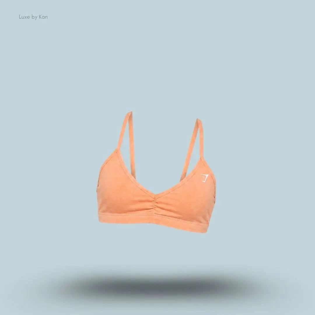 Gymshark Washed Minimal Sports Bra Dayglow Peach Wash light support halter neck acid washed women's sports bra front view India
