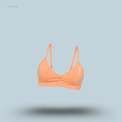 Gymshark Washed Minimal Sports Bra Dayglow Peach Wash light support halter neck acid washed women's sports bra front view India