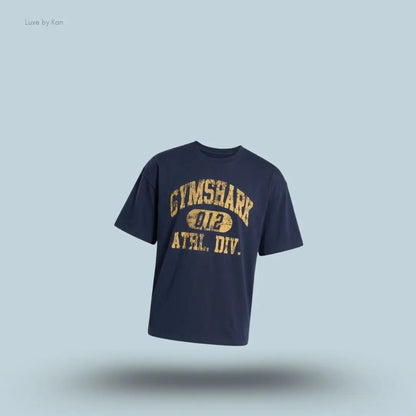 Gymshark Athletic Division Graphic T-Shirt in hard blue with front graphic print on a blue background