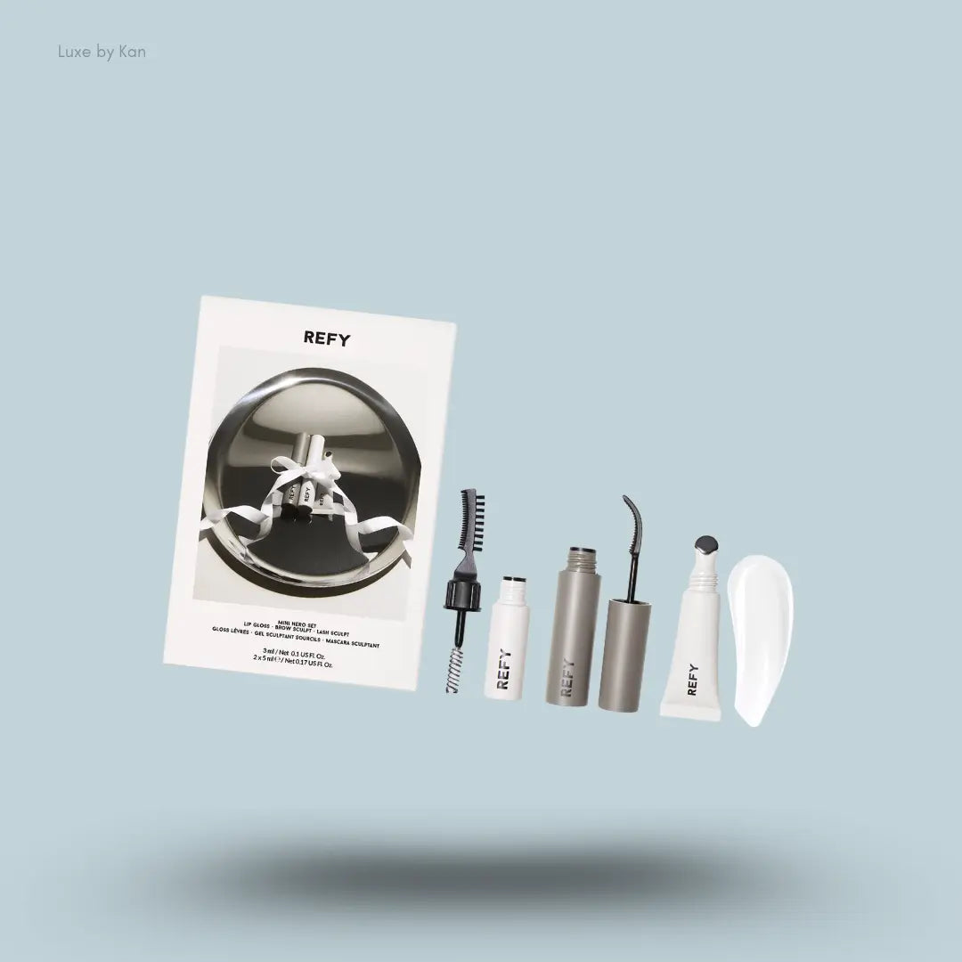 Refy Mini Hero Set three products with packaging on blue background