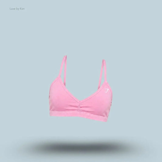 Gymshark Washed Minimal Sports Bra Focus Pink Wash light support halter neck acid washed women's sports bra front view India