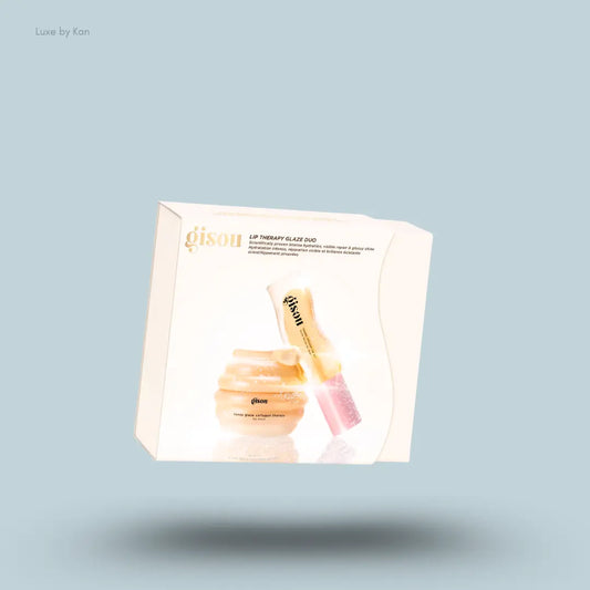 Gisou Lip Therapy Glaze Duo with Honey Gold lip oil and collagen lip mask and packaging