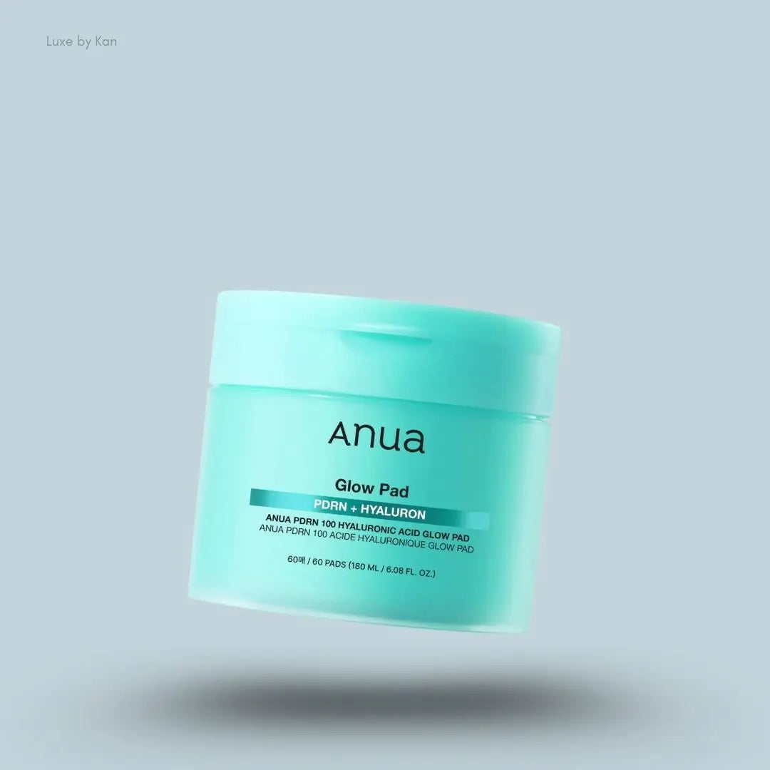 Anua Glow Pad PDRN + Hyaluron 35ml box on blue background — Luxe by Kan India