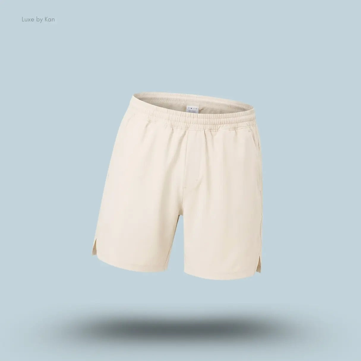 Lululemon Pace Breaker Linerless Short 7" in ivory, front view on light blue background
