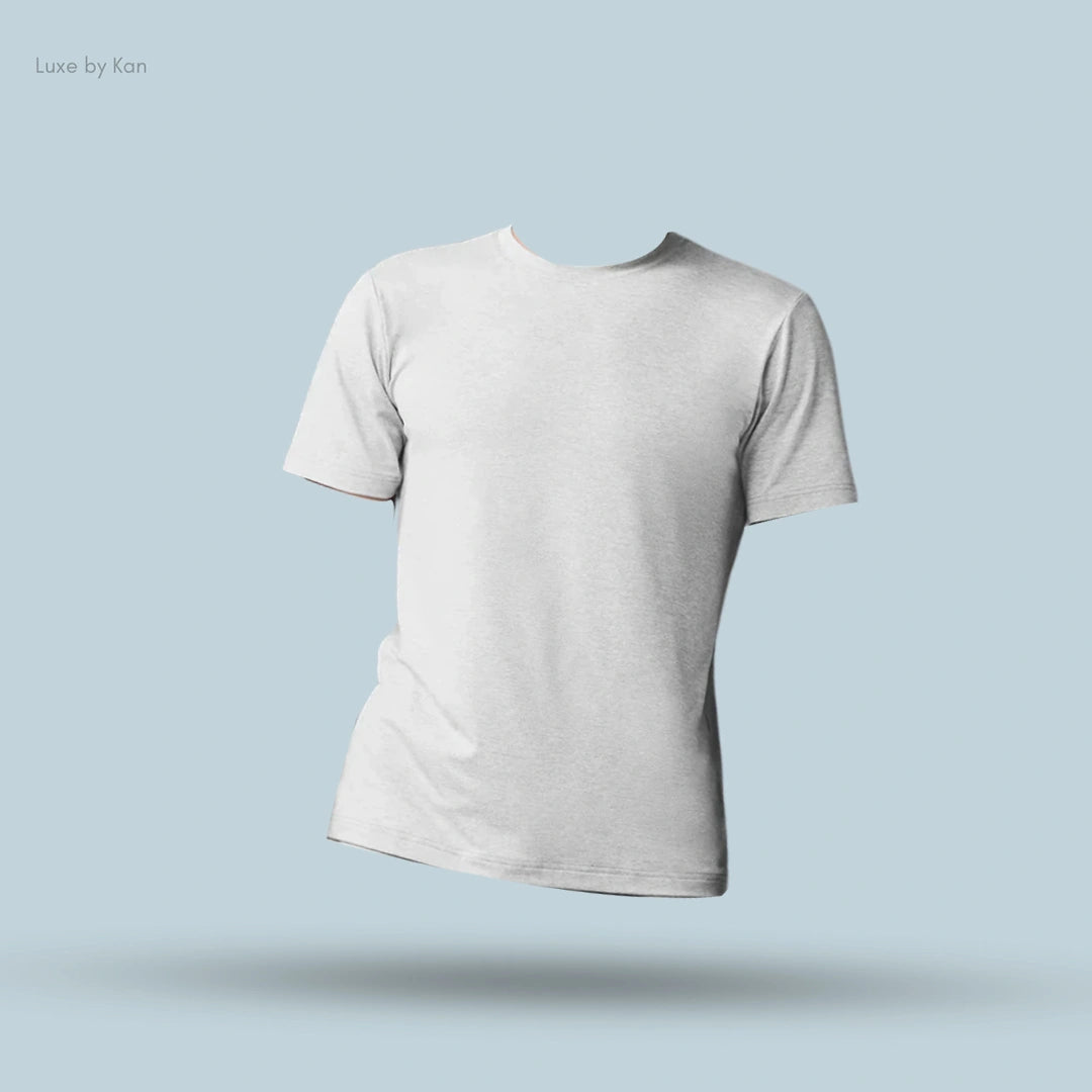 Alo Conquer Reform Crewneck Short Sleeve in Athletic Heather Grey, flat lay on light blue background