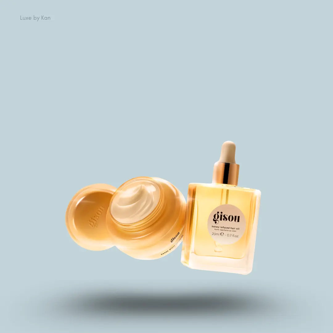 Gisou Instant Hair Therapy Duo, honey gloss hair mask and honey infused hair oil