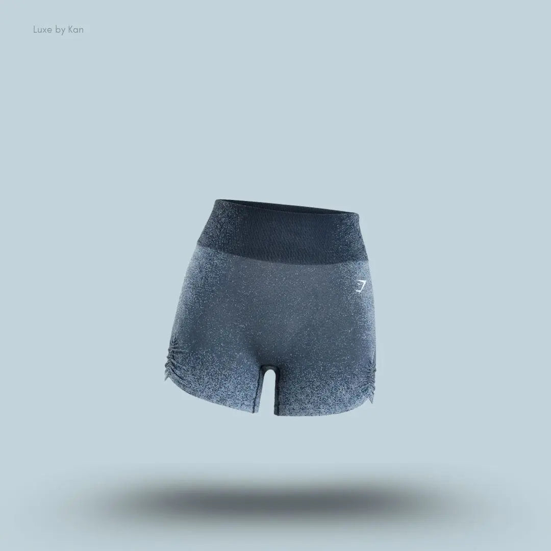 Gymshark Blush Seamless Shorts Heavy Blue Chilled Blue medium-high rise seamless ombre ruched sides women's activewear shorts front view India