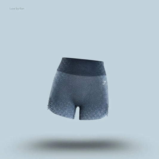 Gymshark Blush Seamless Shorts Heavy Blue Chilled Blue medium-high rise seamless ombre ruched sides women's activewear shorts front view India