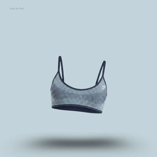 Gymshark Blush Seamless Light Support Sports Bra Heavy Blue Chilled Blue ombre seamless adjustable straps removable cups open back women's sports bra front view India