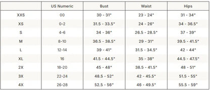SKIMS Sleep Cami Set size guide chart with measurements