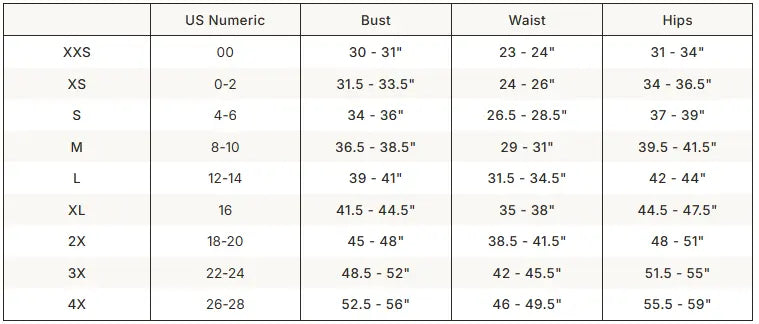 SKIMS Woven Shine Long Sleep Set size guide chart with measurements